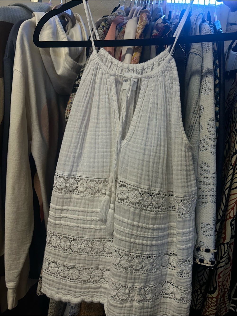 sundays White Crochet-Trim Gauze Summer Dress